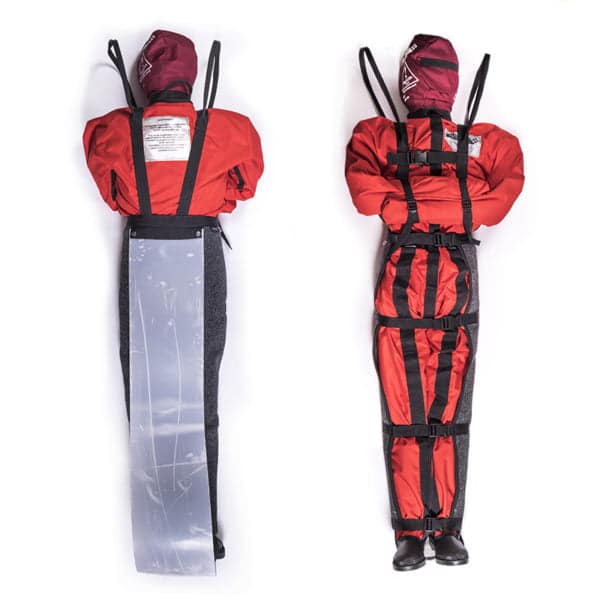 Rescue stretcher with straps, used for medical emergencies.