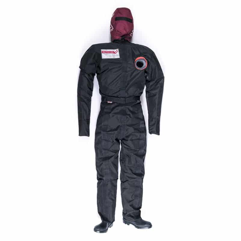 Protective racing suit with integrated head and neck cover.