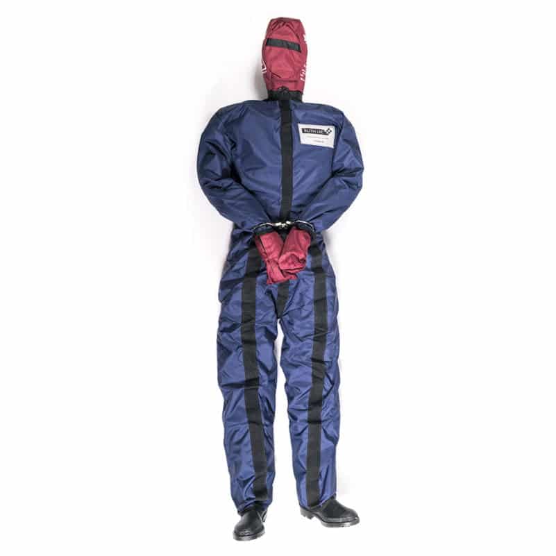 Rescue training dummy in protective clothing.