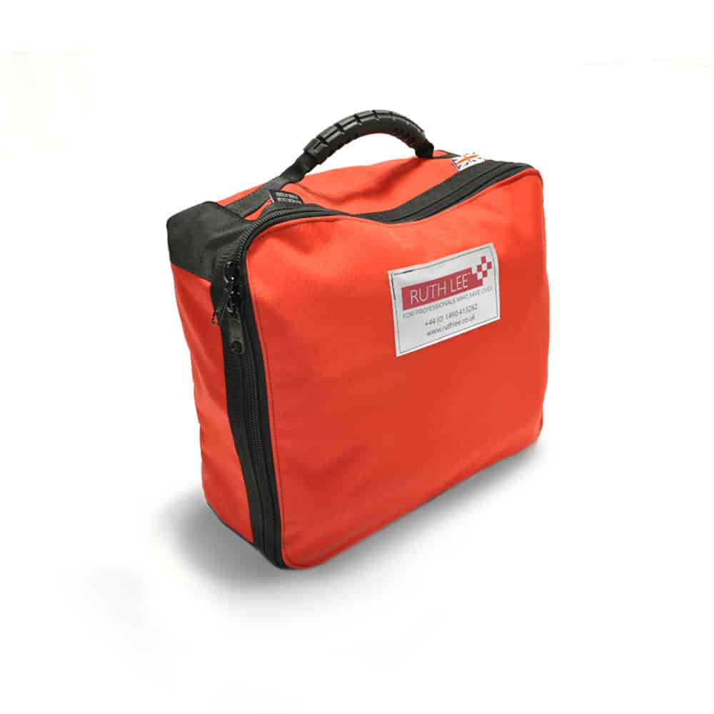 Red emergency medical bag with Ruth Lee branding.