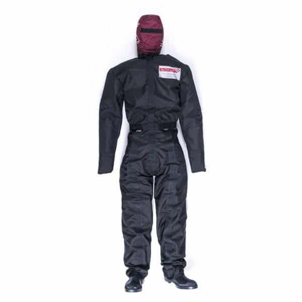 Mannequin in firefighter training suit.