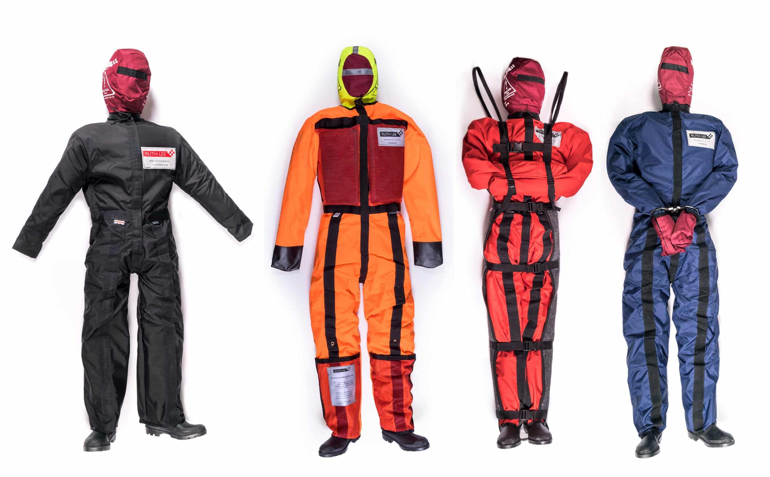 Rescue training manikins in various coloured outfits