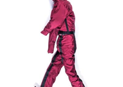 Red rescue training manikin with black accents.