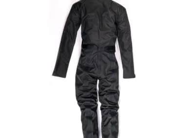 Training dummy in black protective gear.