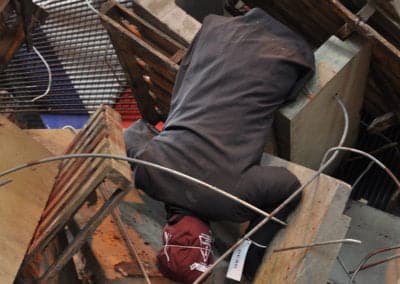Train crash rubble with dummies for safety training.